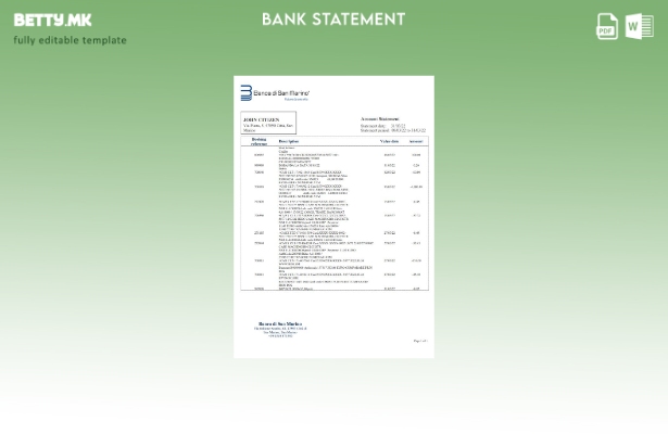 модерен стил Сан Марино Банка ди Сан Марино шаблон за збор верзија на извод од б